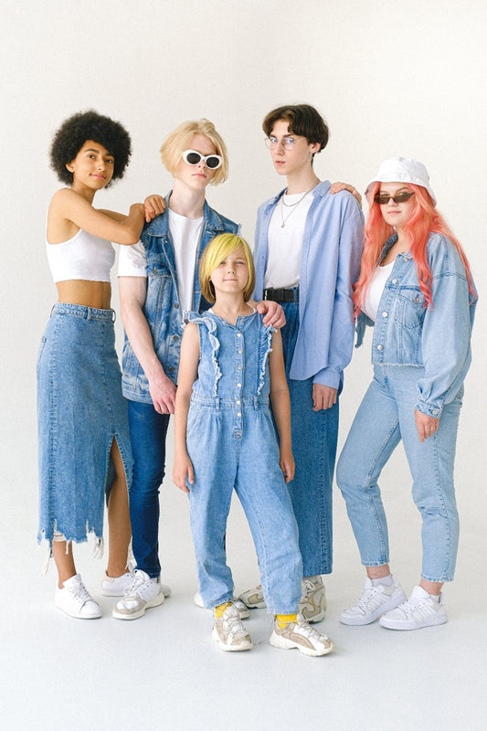 group of friends wearing denim