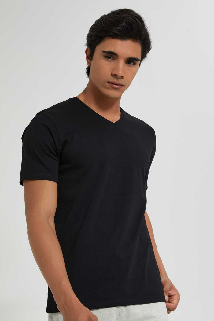 Redtag-Black-V-Neck-Basic-T-Shirt-V-Neck-Tees-Men's-