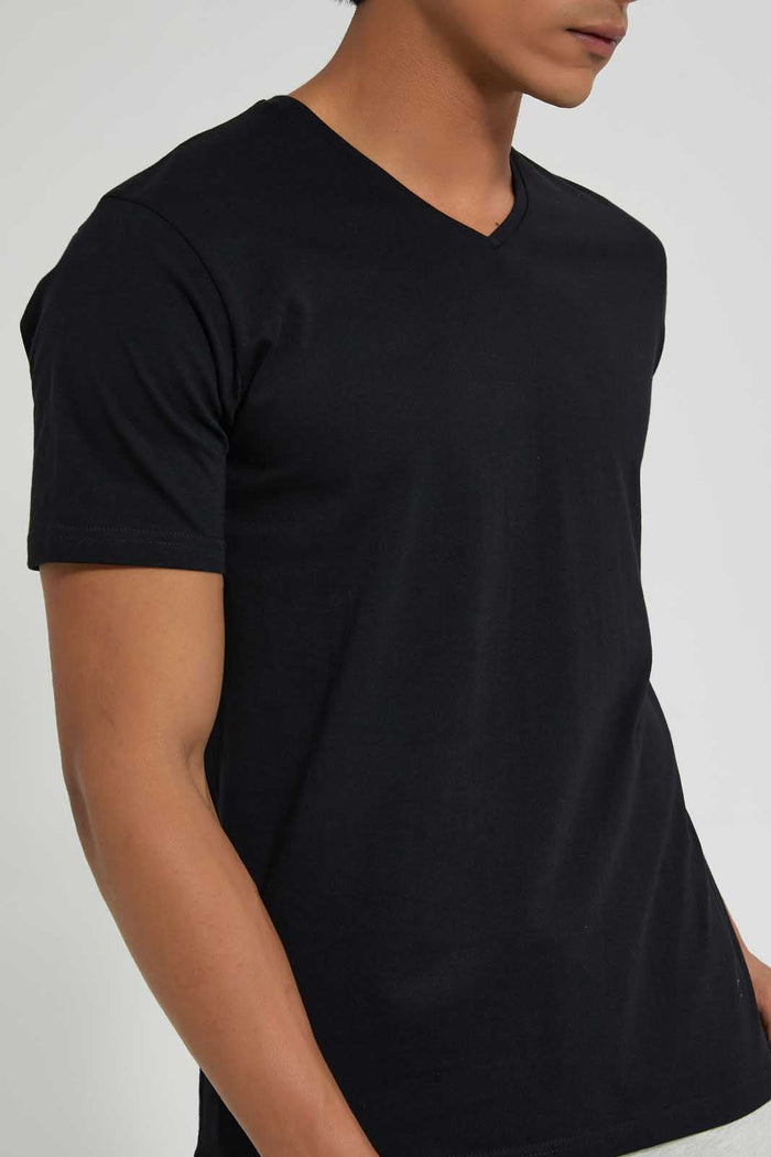 Redtag-Black-V-Neck-Basic-T-Shirt-V-Neck-Tees-Men's-
