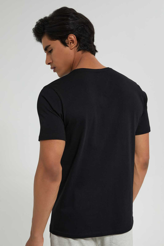Redtag-Black-V-Neck-Basic-T-Shirt-V-Neck-Tees-Men's-