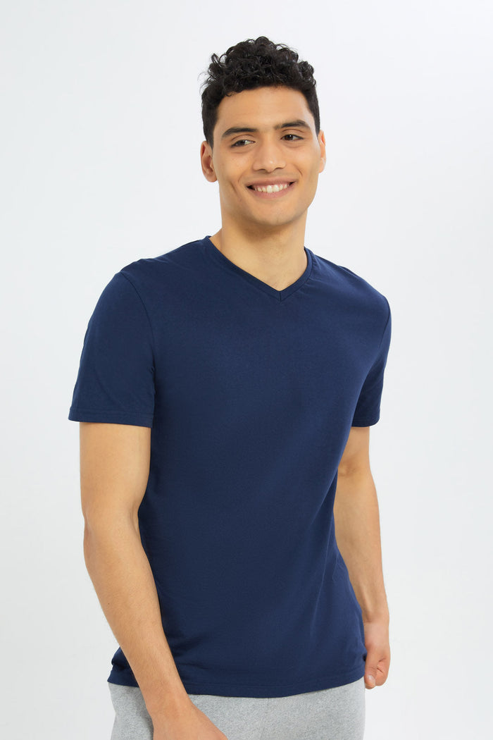 Redtag-Navy-V-Neck-Basic-T-Shirt-365,-Category:T-Shirts,-Colour:Navy,-Deals:New-In,-Dept:Menswear,-Filter:Men's-Clothing,-H1:MWR,-H2:GEN,-H3:TSH,-H4:TSH,-Men-T-Shirts,-Non-Sale,-Promo:TBL,-Season:365,-Section:Men,-TBL-Men's-