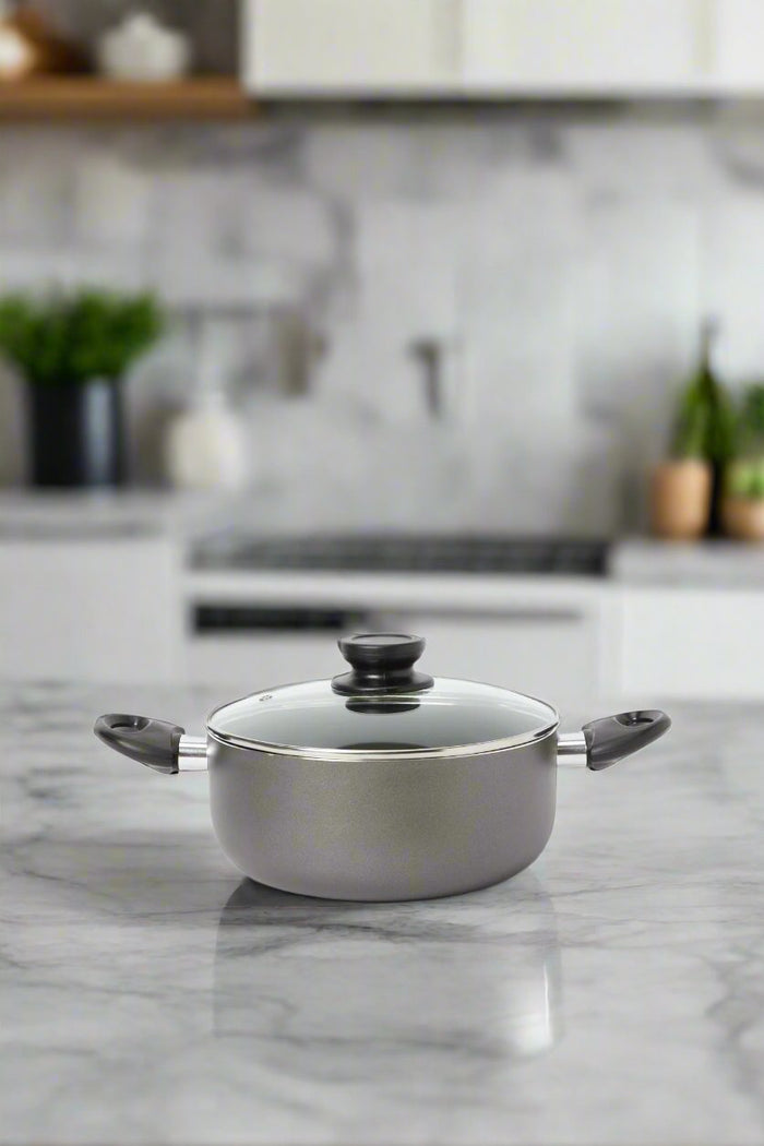 Redtag-Black-Aluminum-Non-Stick-Dutch-Oven-With-Glass-Lid-(22Cm)-365,-Category:Pans,-Colour:Black,-Deals:New-In,-Filter:Home-Dining,-H1:HMW,-H2:DIN,-H3:COO,-H4:PAP,-HMW-DIN-Cookware,-New-In-HMW-DIN,-Non-Sale,-Season:365,-Section:Homewares,-Style:NON-STICK-Home-Dining-