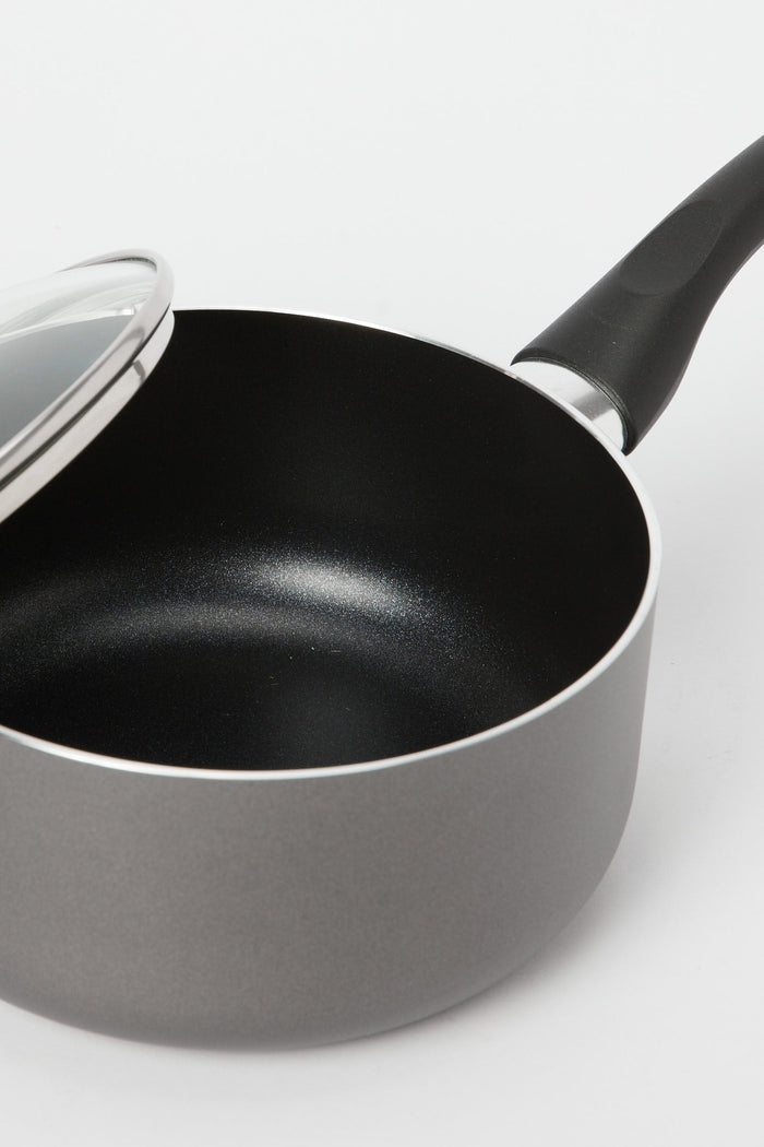 Redtag-Black-Aluminum-Non-Stick-Saucepan-With-Glass-Lid-(18Cm)-365,-Category:Pans,-Colour:Black,-Deals:New-In,-Filter:Home-Dining,-H1:HMW,-H2:DIN,-H3:COO,-H4:PAP,-HMW-DIN-Cookware,-New-In-HMW-DIN,-Non-Sale,-Season:365,-Section:Homewares,-Style:NON-STICK-Home-Dining-